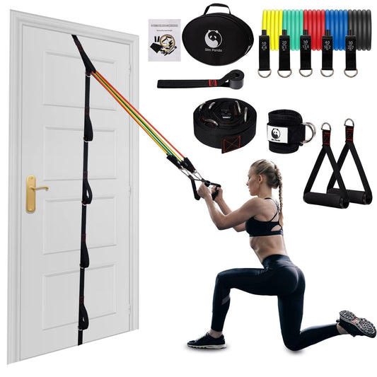 Slim Panda 11-Piece Door Anchor Strap for Resistance Bands - Complete Resistance Band Door Anchor System with 5 Stackable Bands - Home Gym for Full Body Strength Training - Fits up to 8FT
