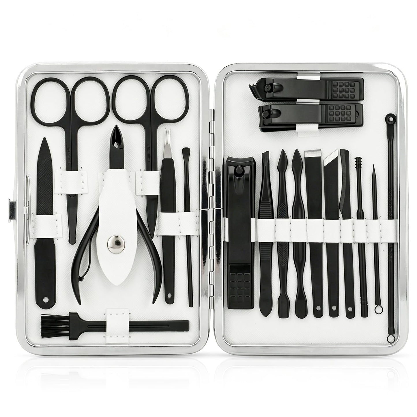 Manicure Set, Jubolion 19pcs Stainless Steel Professional Nail Clippers Pedicure Set with Black Leather Storage Case, Portable Grooming Kit for Travel or Home, Perfect Gifts Women and Men (Black)