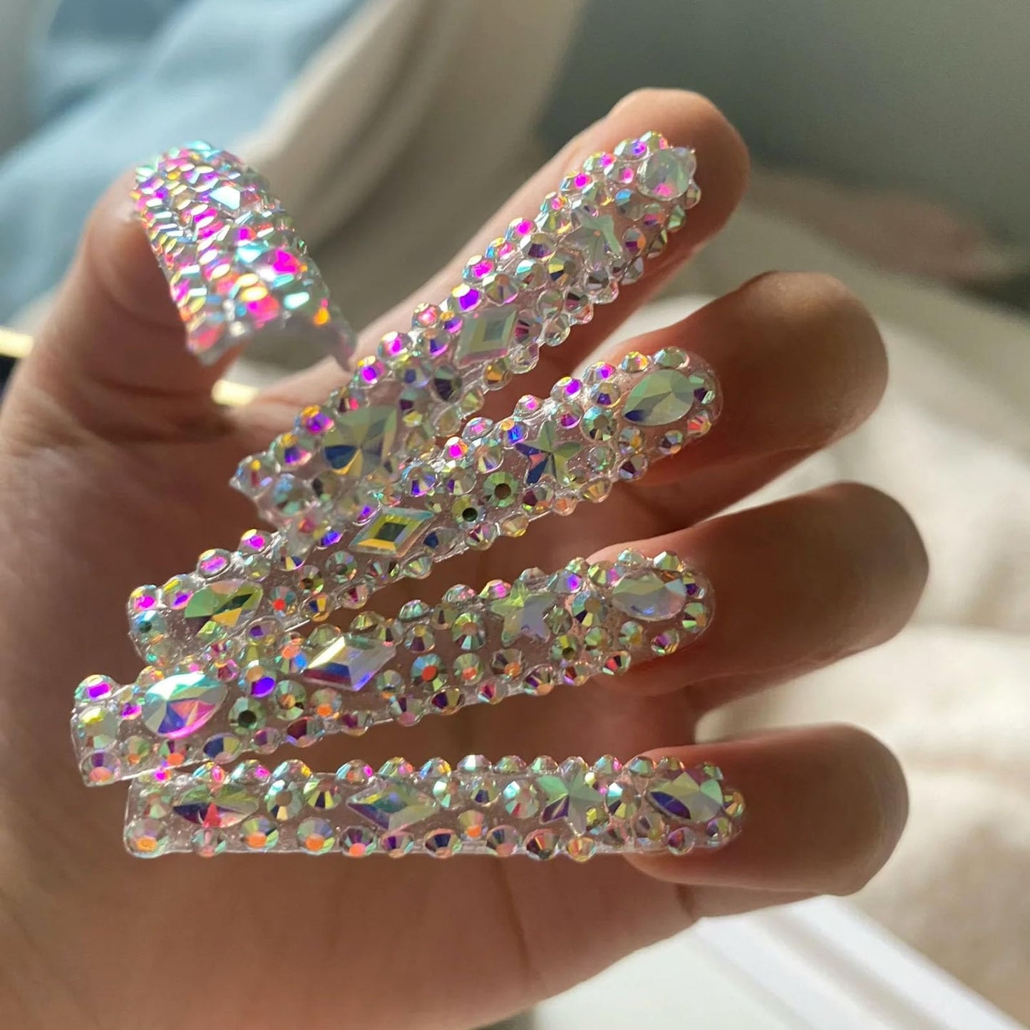 Kaipheiquan Nail Rhinestones Kit, 18 Types of 900 Special-Shaped Nail AB Diamonds & 3200 Flat-Bottomed Nail Rhinestones, 3D Nail Crystal DIY Gemstones for Nail Art Design