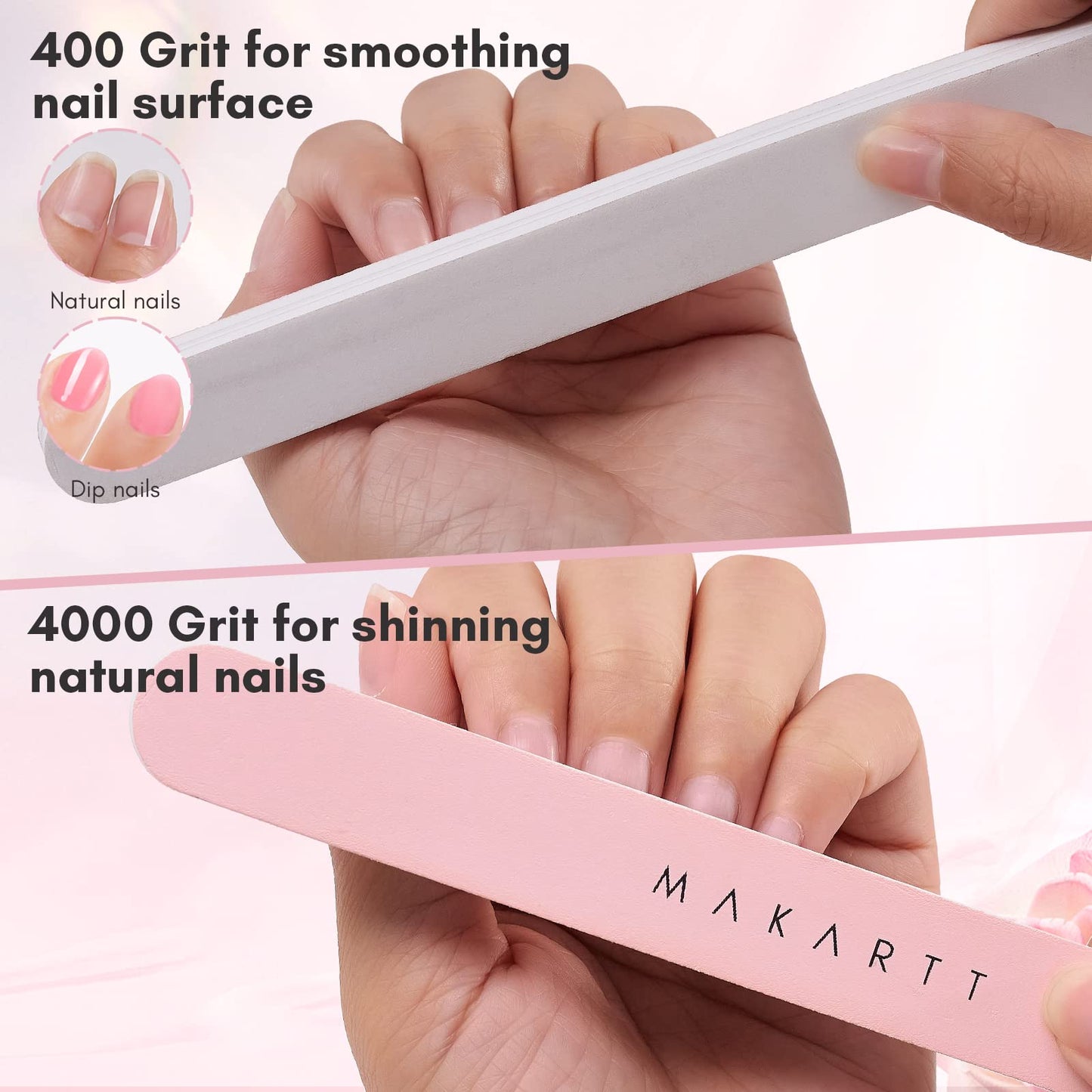 Makartt Nail File and Buffer, Pink Basic Nail Prep Kit with Cuticle Trimmer Bundle with Nail File 80 80 Grit Emery Boards for Nails 10pcs Nail Files for Acrylic Nails