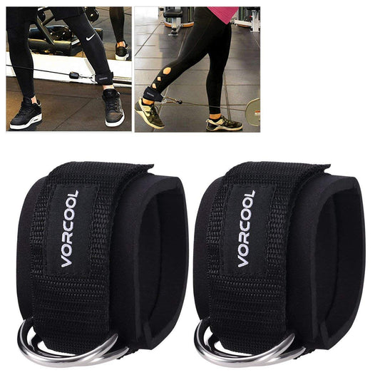 VORCOOL Ankle Straps for Cable Machines Weightlifting Gym Workout Fitness Double D-Ring Neoprene Padded Ankle Cuffs for Legs, Abs and Glute Exercises Fits for Men&Women with Carry Bag 2PCS
