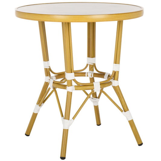 SAFAVIEH Outdoor Collection Pomona White/Bamboo Bistro Table (Fully Assembled)