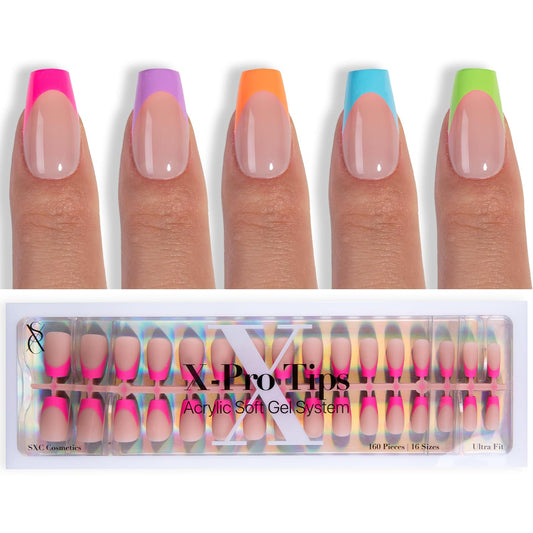 SXC Cosmetics X-Pro Tips French Tip Press On Nails - Bright Pastel Glow in the Dark Series (GLOW119-S Coffin)