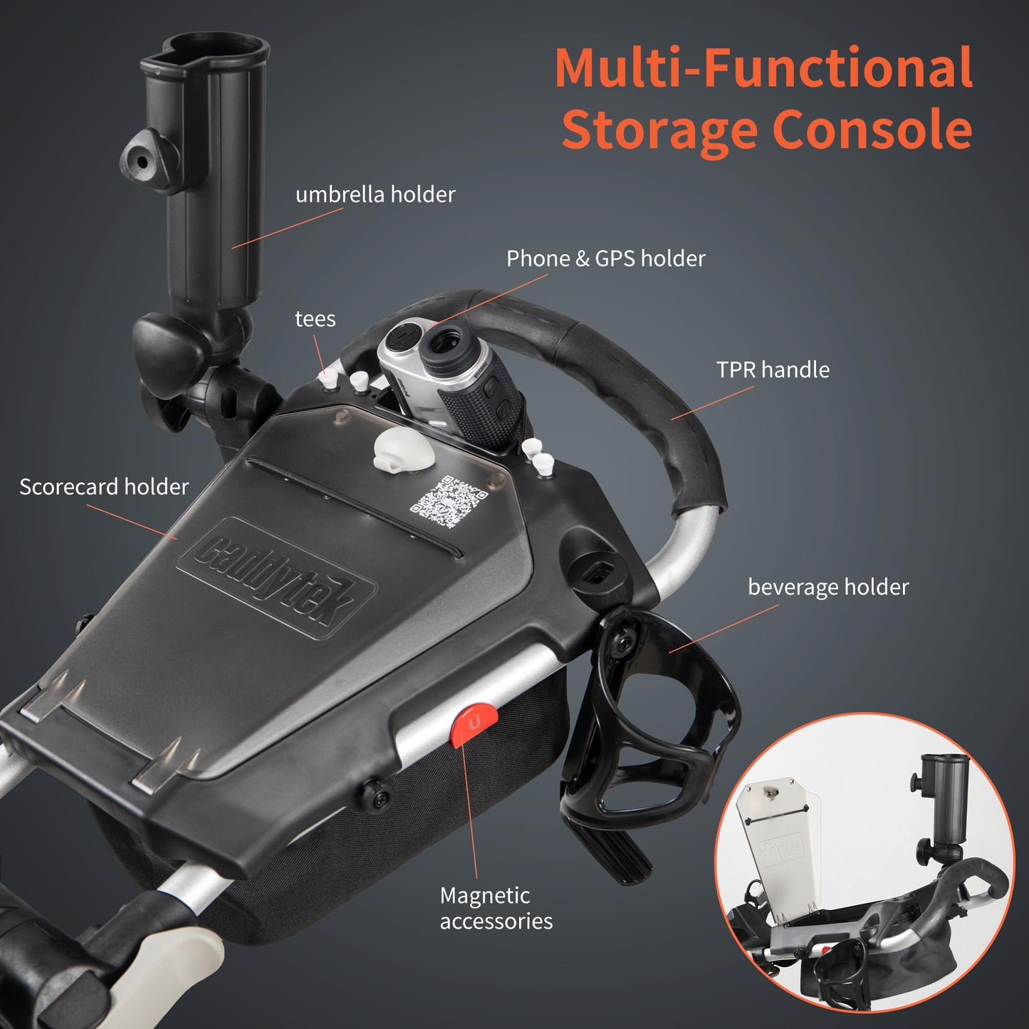 Caddytek CaddyLite Auto+360 Golf Push Cart - 4 Wheel Lightweight Foldable Golf Pushcart with Auto Folding, 360° Swivel Front Wheel, Aluminum Frame, EVA Wheels, Foot Brake, Umbrella & Drink Holder