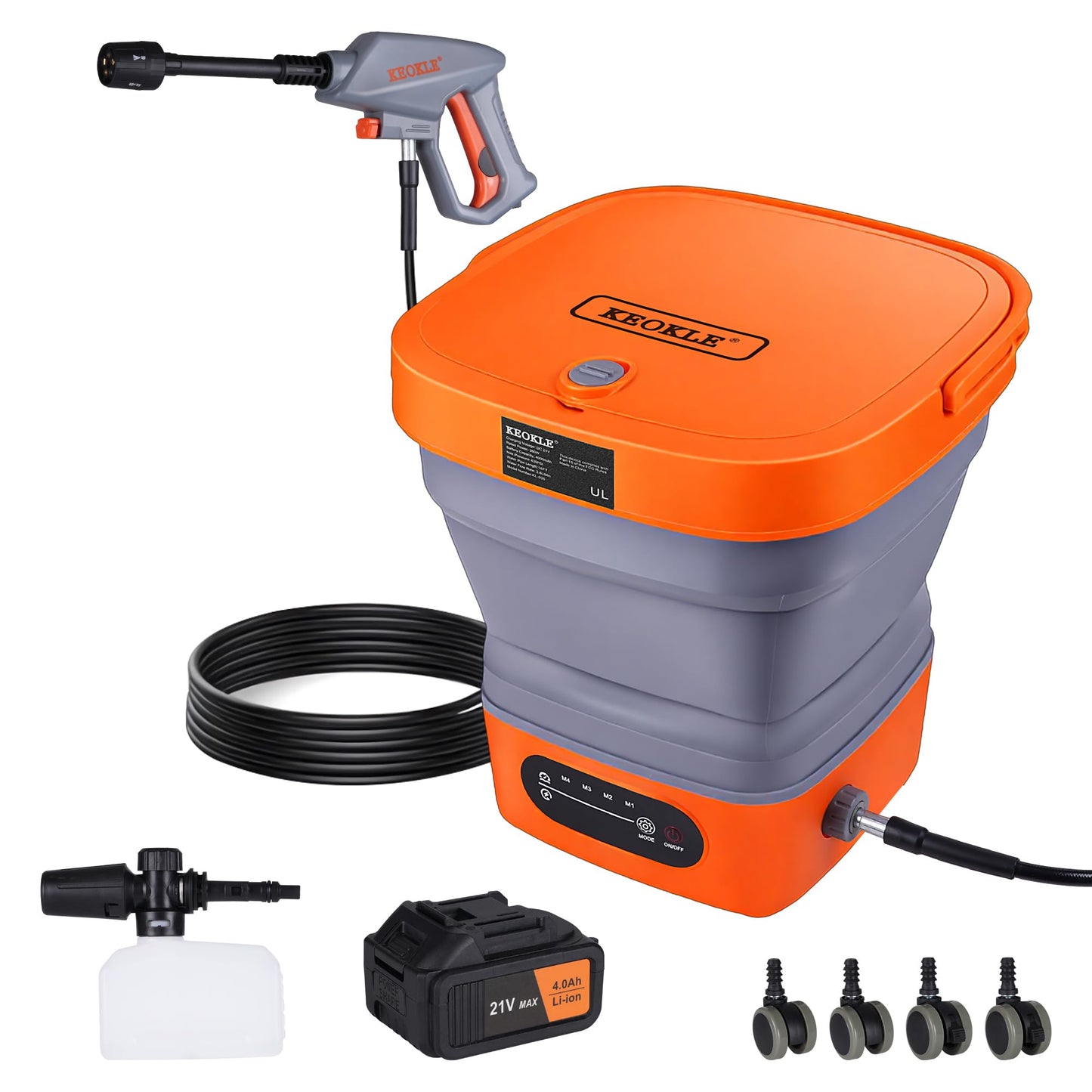 KEOKLE Portable Pressure Washer Cordless with Tank 4.5Gal,Electric Pressure Washer 4000mAh Battery Powered Max Pressure 750PSI,5-in-1 Nozzle, 15FT Hose for Flower Watering Car and Pet Cleaning
