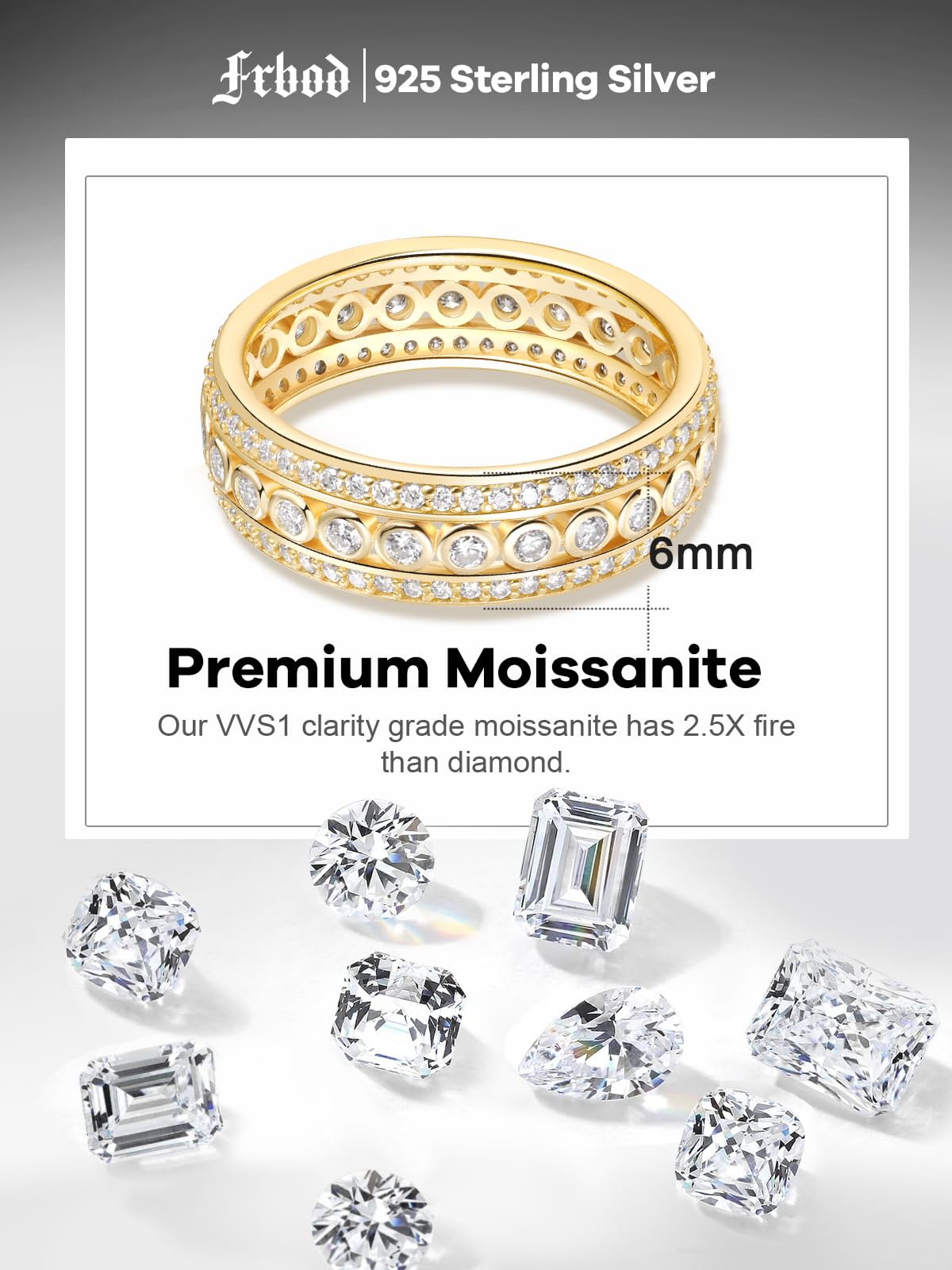 Frbod Moissanite Anniversary Ring for Women Men Sparkling Diamond Jewelry Hypoallergenic 14K Gold Plated Size 9