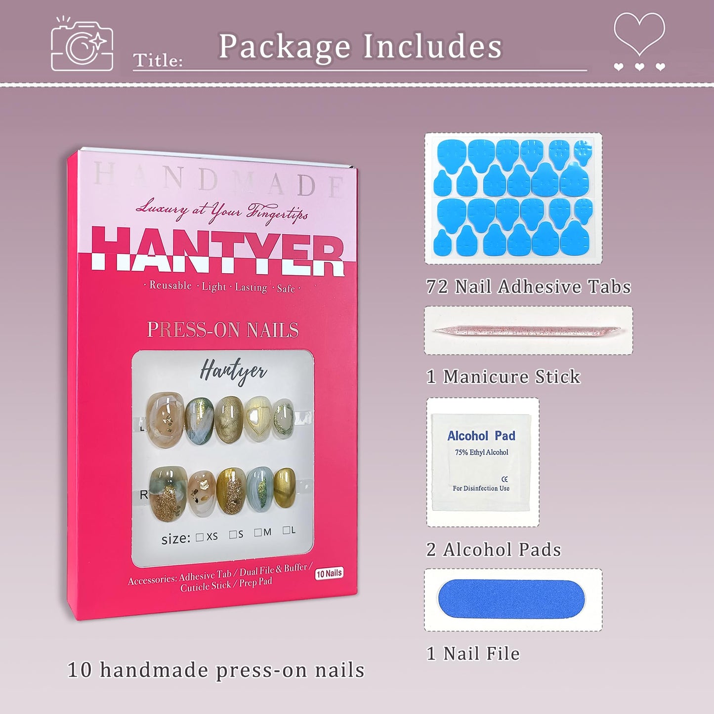Hantyer Golden Ombre Press on Nails with 3D Glitter Flakes & Gold Foil, Short Oval Glossy Soft Glam Fake Nails, Reusable Elegant False Nails for Women Fall Winter Season Party, Size S