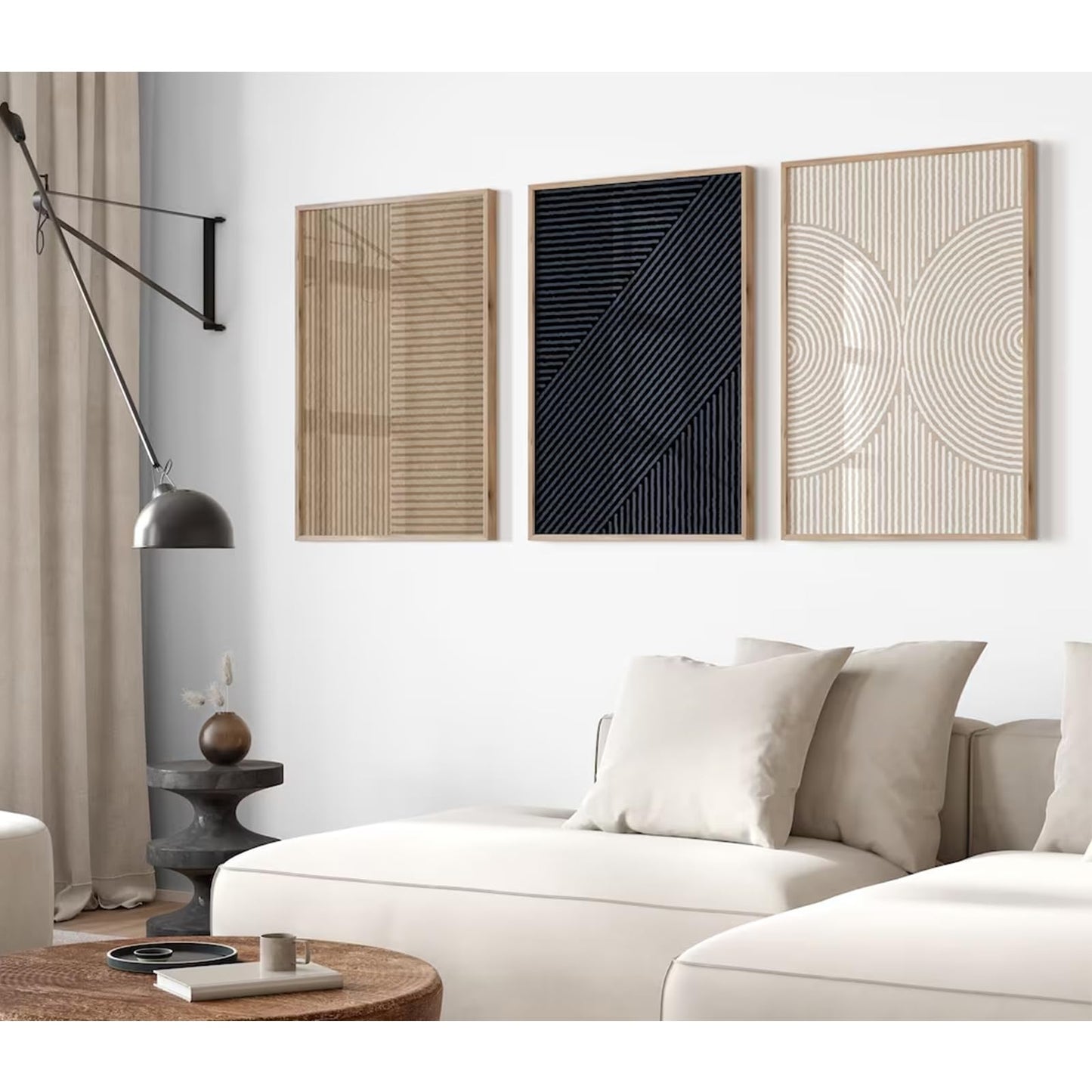 Modern Abstract Pictures Wall Art Boho Neutral Canvas Wall Art Minimalist Wall Decor Black Brown Artwork Abstract Modern Painting Prints for Living Room Bedroom 16x24 Inch Set of 3 (UNFRAMED)