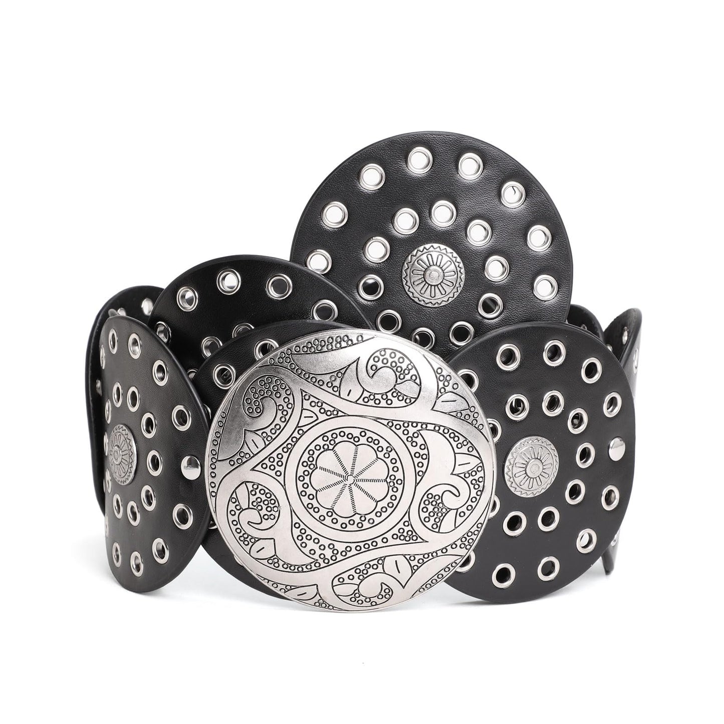Western Belts for Woman Boho Vintage Disc Cowgirl Belt with Vintage Buckle for Jeans Dresses