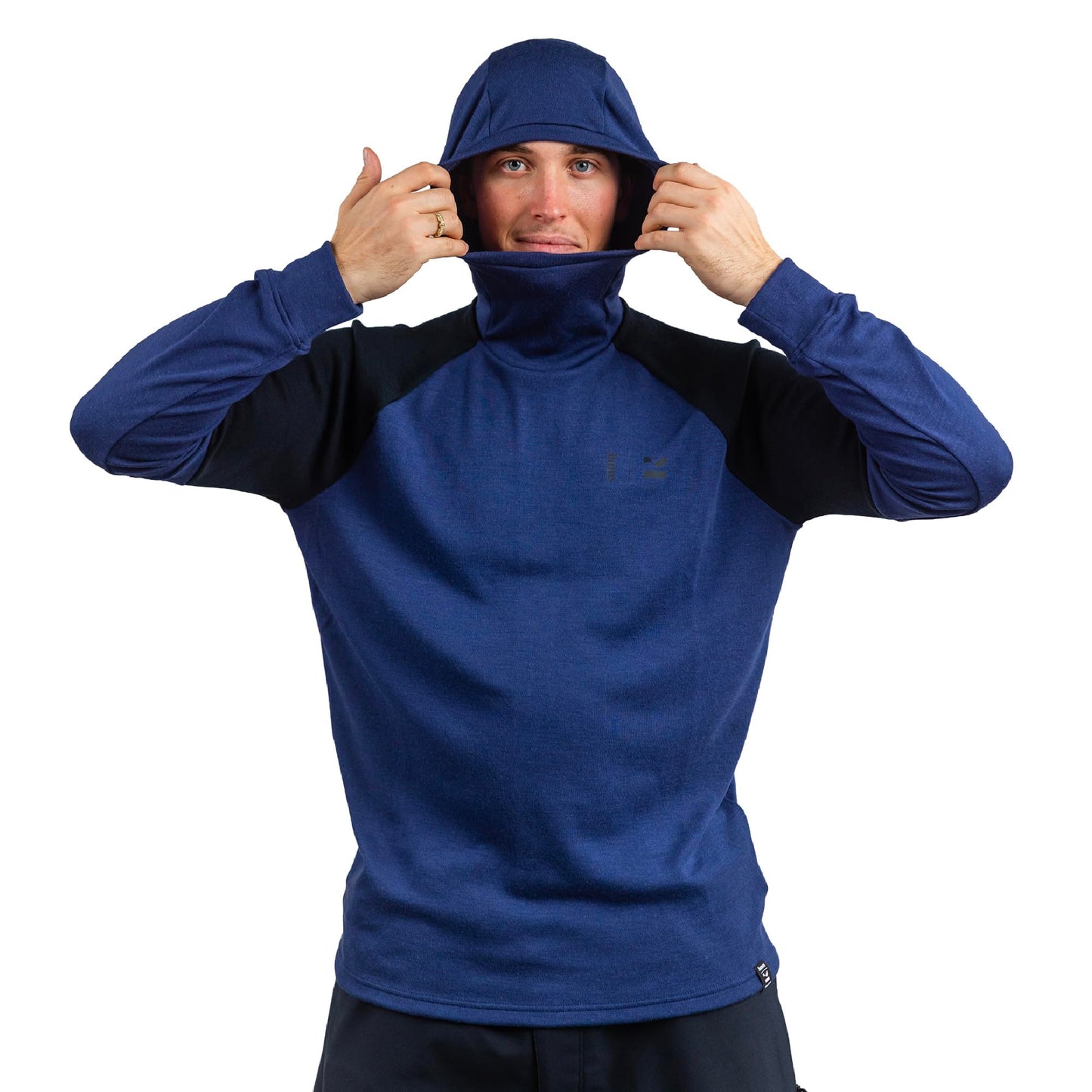 Janus Wool Kleveland Merino Base Layer - 100% Wool Fleece Hooded Sweatshirt - Men, Women, Teens - Winter Snowboarding Pullover - Brushed Interior - Under Helmet Warmth & Protection - Large Blue