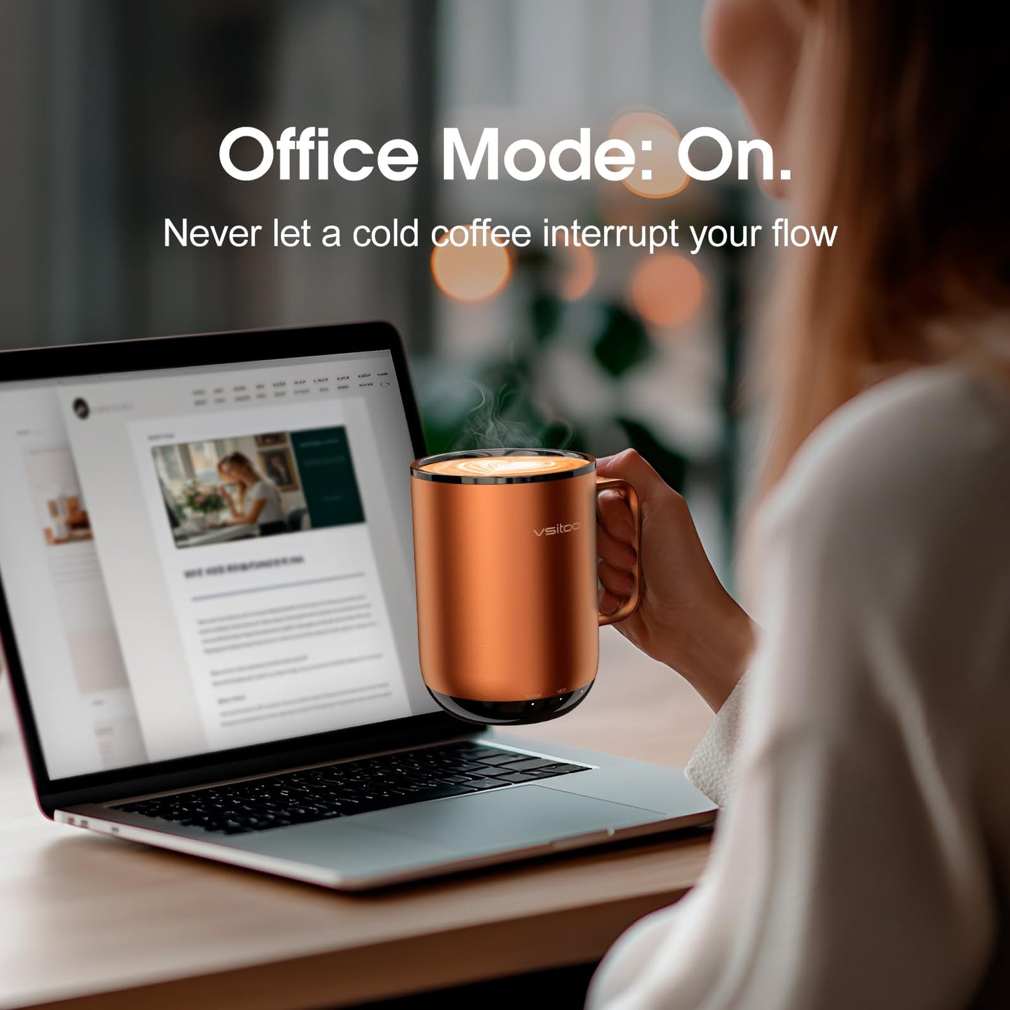 Vsitoo S3 Plus 14oz Heated Coffee Cup - Temperature Control Smart Mug with Mug Warmer, Auto-Sensing AI Heats Drinks to 120-150°F Hands-Free.Ideal for Home/Office/Gifts，Copper
