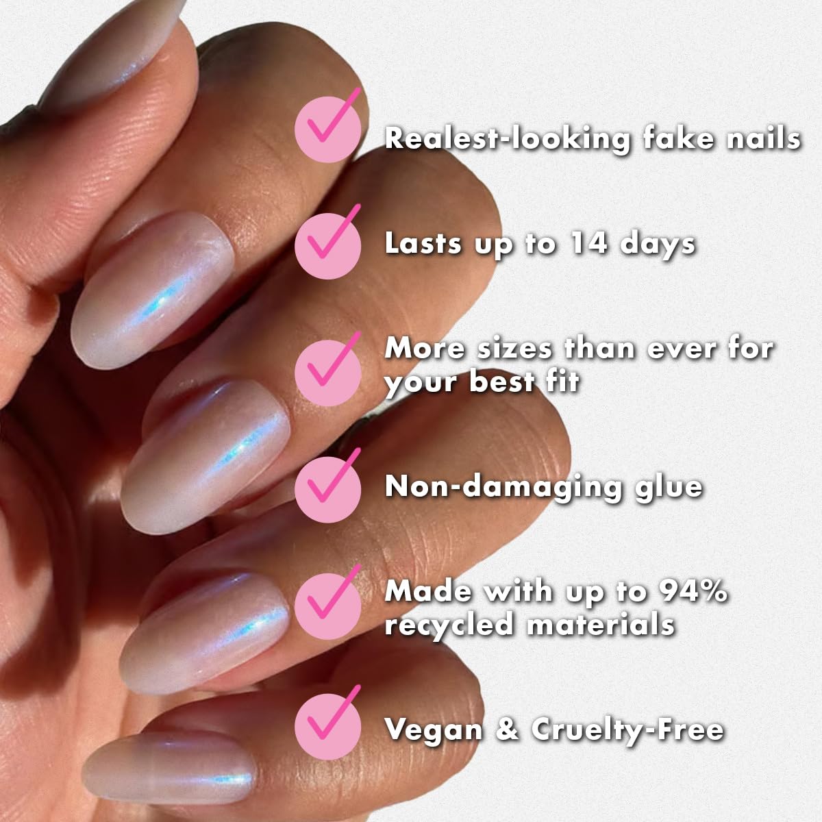 Olive & June Instant Mani Press-On Nails (Glue) | 42 Fake Nails, 21 Sizes | Non-Toxic Long-Lasting Recycled Materials Realistic Look | Salon-Quality at Home | Short, Squoval | HZ