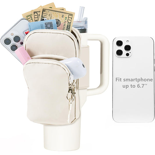 SUITMAT Water Bottle Pouch for Stanley Quencher Series Tumbler, Pouch Bag for Stanley Cup Accessories, Cup Backpack with Multiple Pockets for Phone, Cards, Keys (Bag Only)