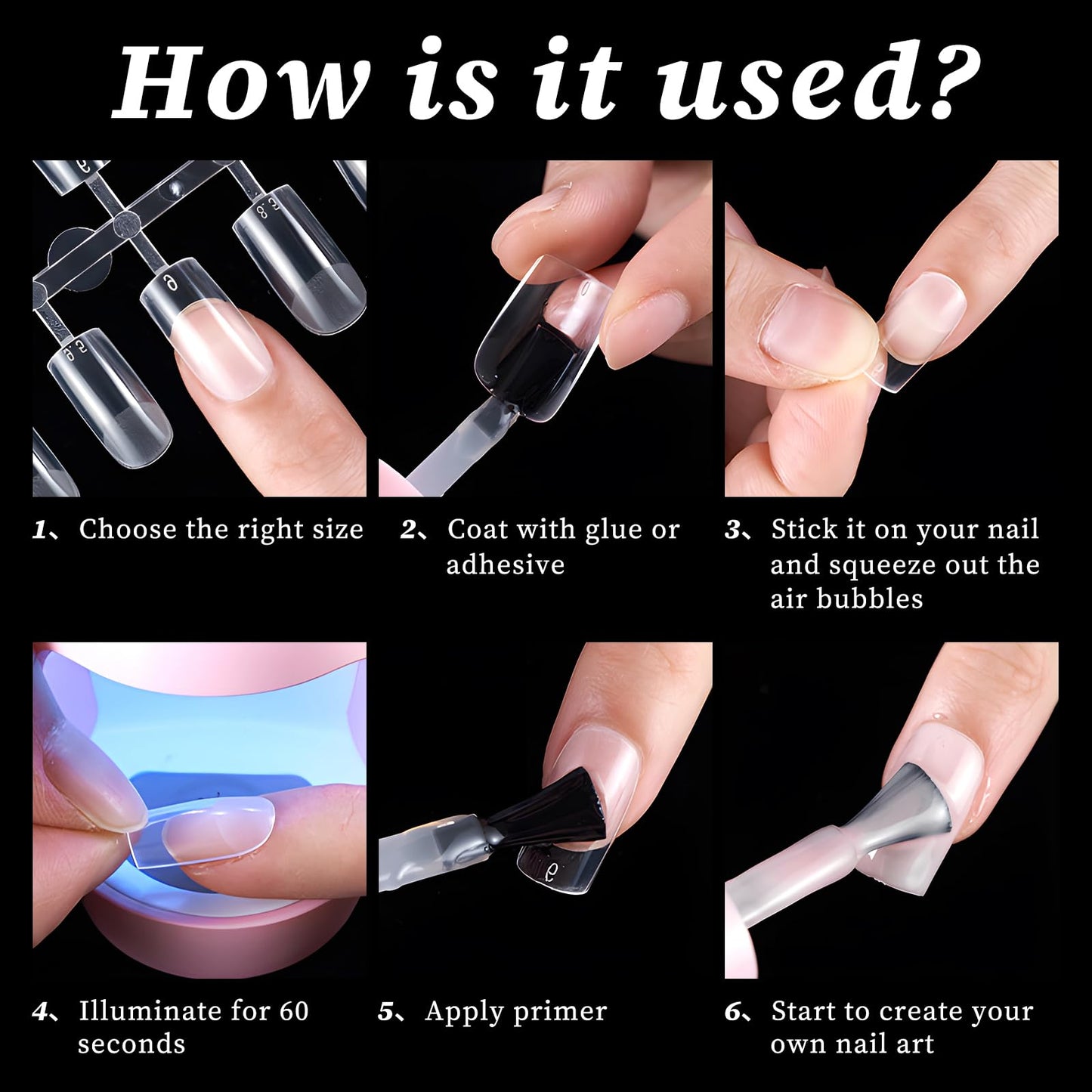 AddFavor Medium Oval Gel Nail Tips, 600pcs Round Acrylic Nail Tips Full Cover Clear Press on Nails False Tips for Nail Extension, 12 Sizes Fake Nails