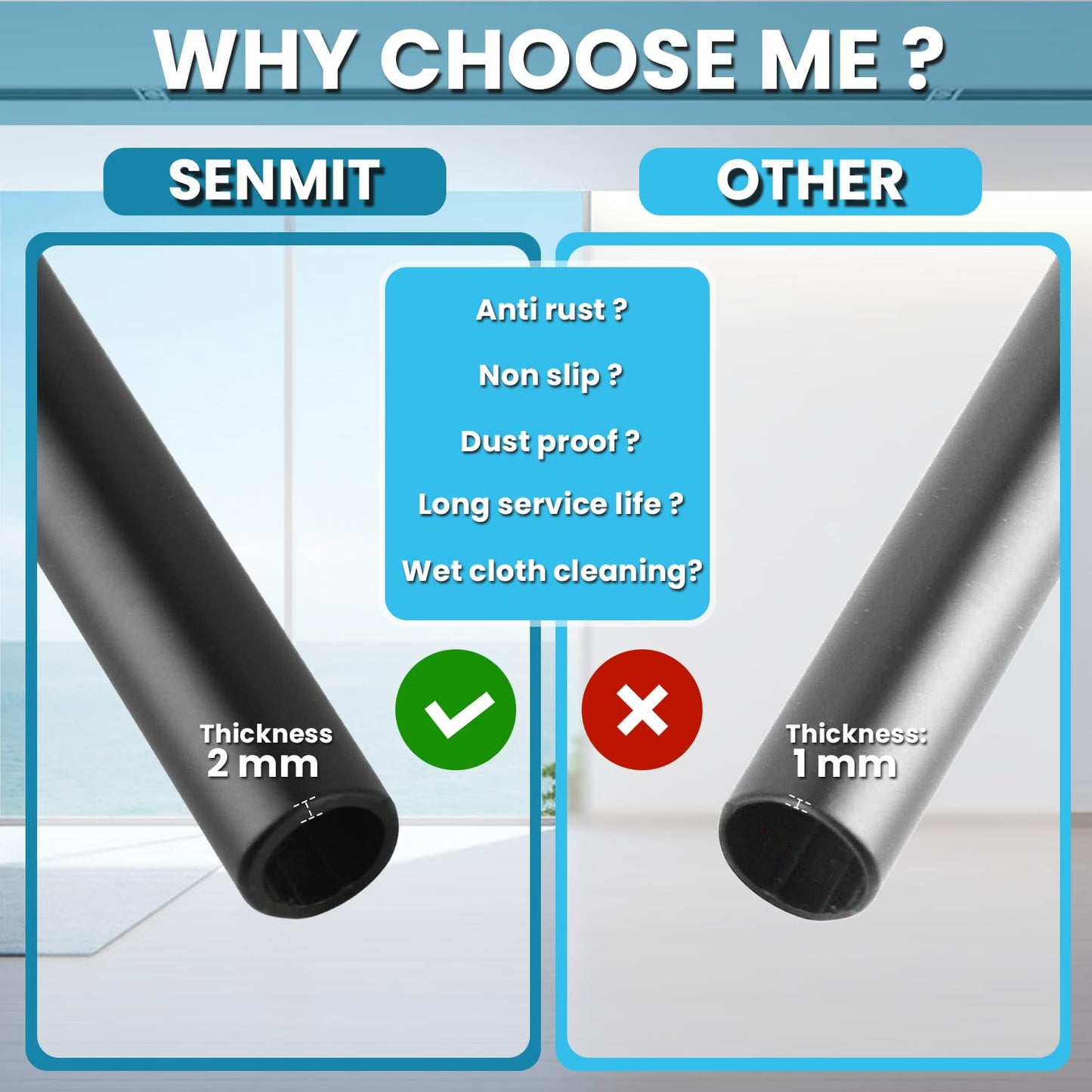 Senmit 5 Feet x 5/8-inch Round Horizontal Bar Baluster for Stair Remodel - Wrought Stair Iron Baluster for Staircase, 10 Pack Matte Black