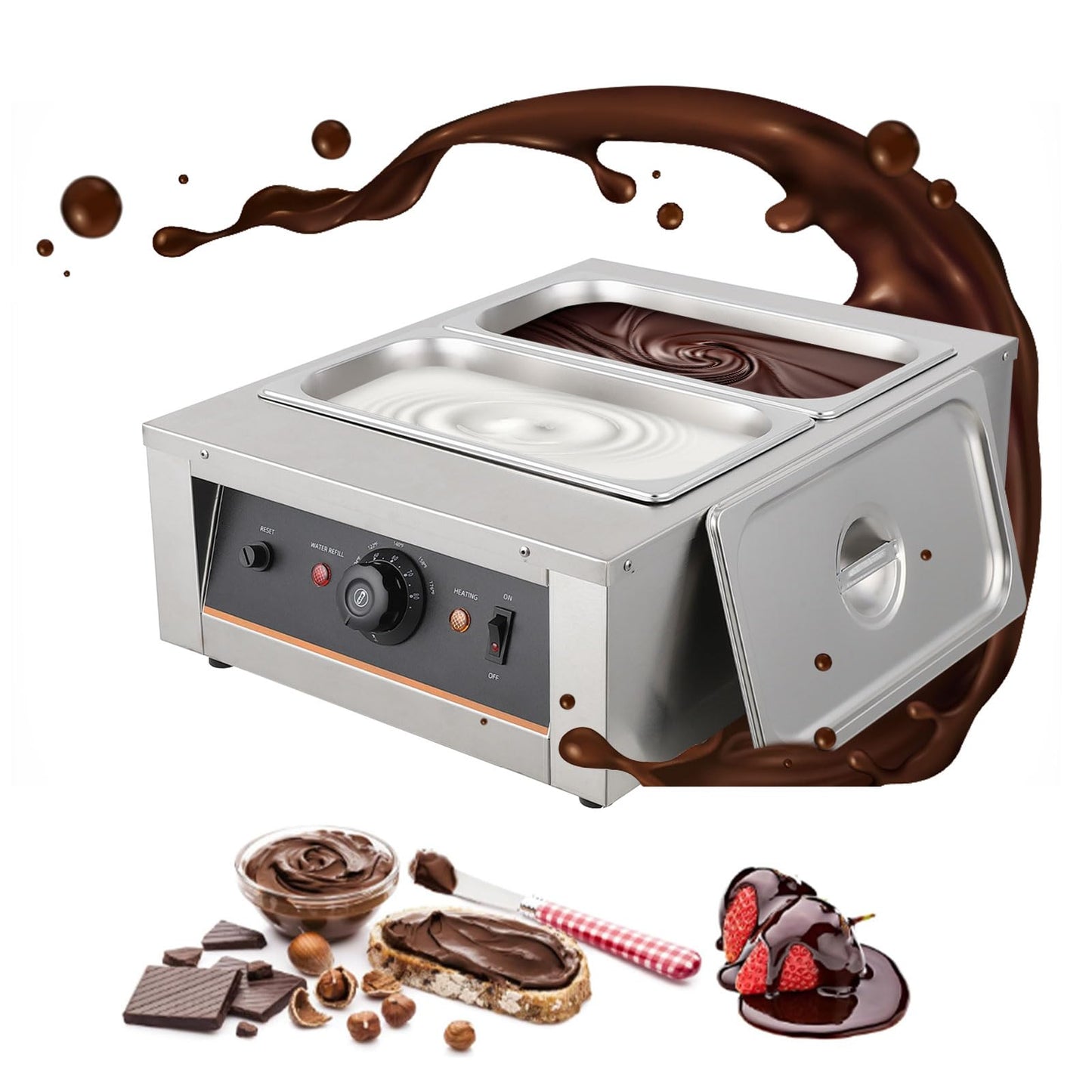 GarveeHome Chocolate Tempering Machine - 4.12 QT *2 Tanks, Temp Control 86~176℉, 1500W Stainless Steel Electric Commercial Food Warmer for Chocolate/Milk/Cream Meltingream Melting