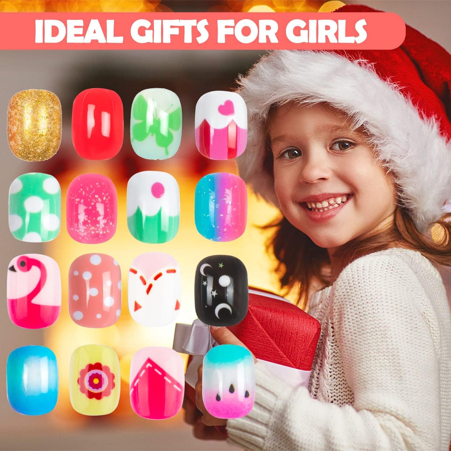 240 Pieces Fake Nails for Kids Girls Artificial Kids Press on Nails Full Cover Short Acrylic Stick On Nails False Nail Tips Kit for Children Little Girls Nail Art Decoration (Gradient Pattern) (Chic)