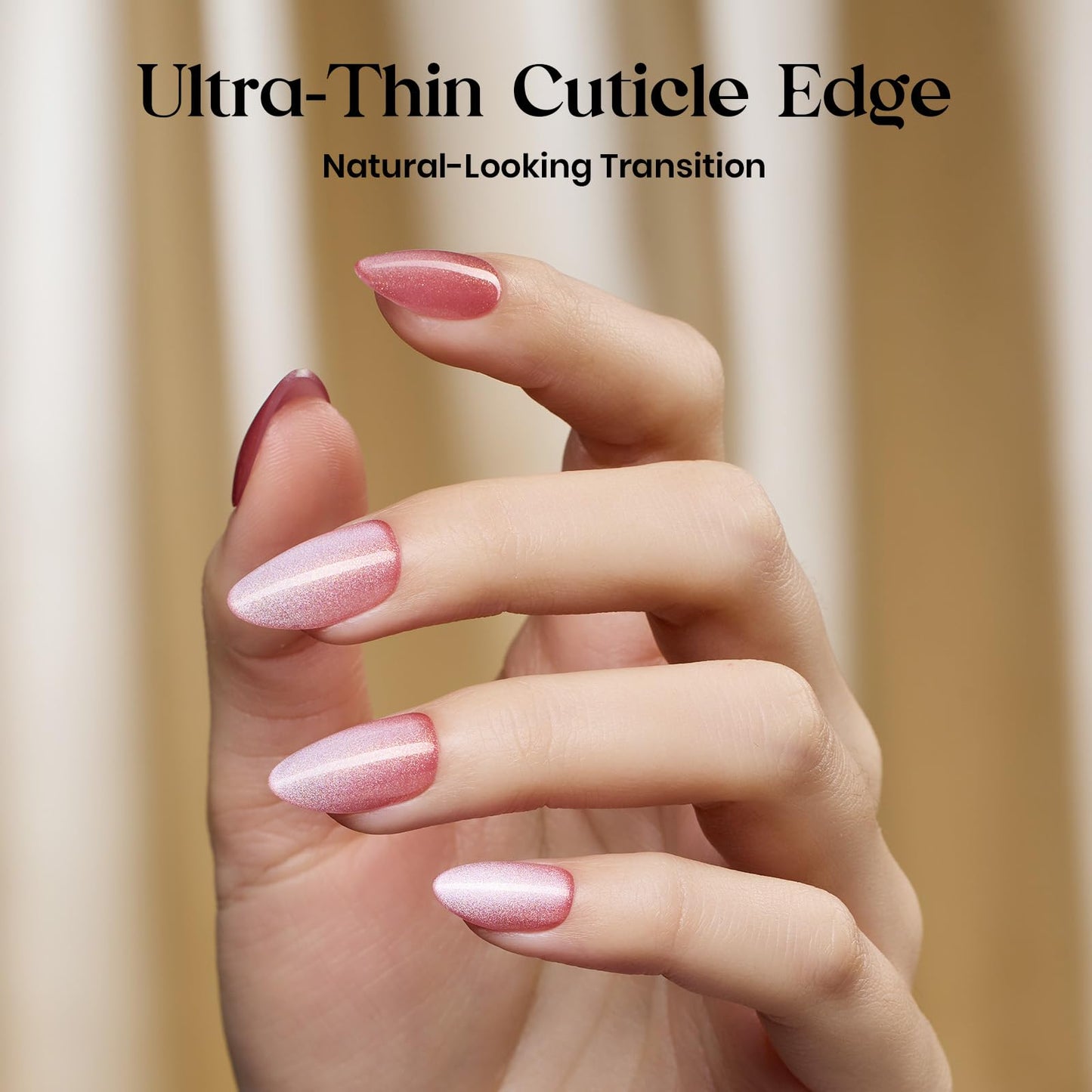 Beetles Cat Eye Press On Nails Short Almond, 32pcs 16 Sizes, Glue and Tabs, HEMA and TPO Free, Rose Glow & Neon Gel Nail Polish Set, Summer Colors with Mini LED Lamp, Base & Top Coat
