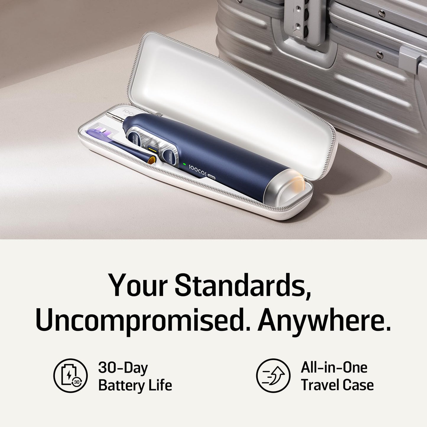 Soocas NEOS II Ultra – Electric Toothbrush with Water Flosser Combo, 3-in-1: Flosses, Vibrates and Oscillates, Flossing Toothbrush for Adults, Cordless Water Flosser for Travel, Midnight Blue