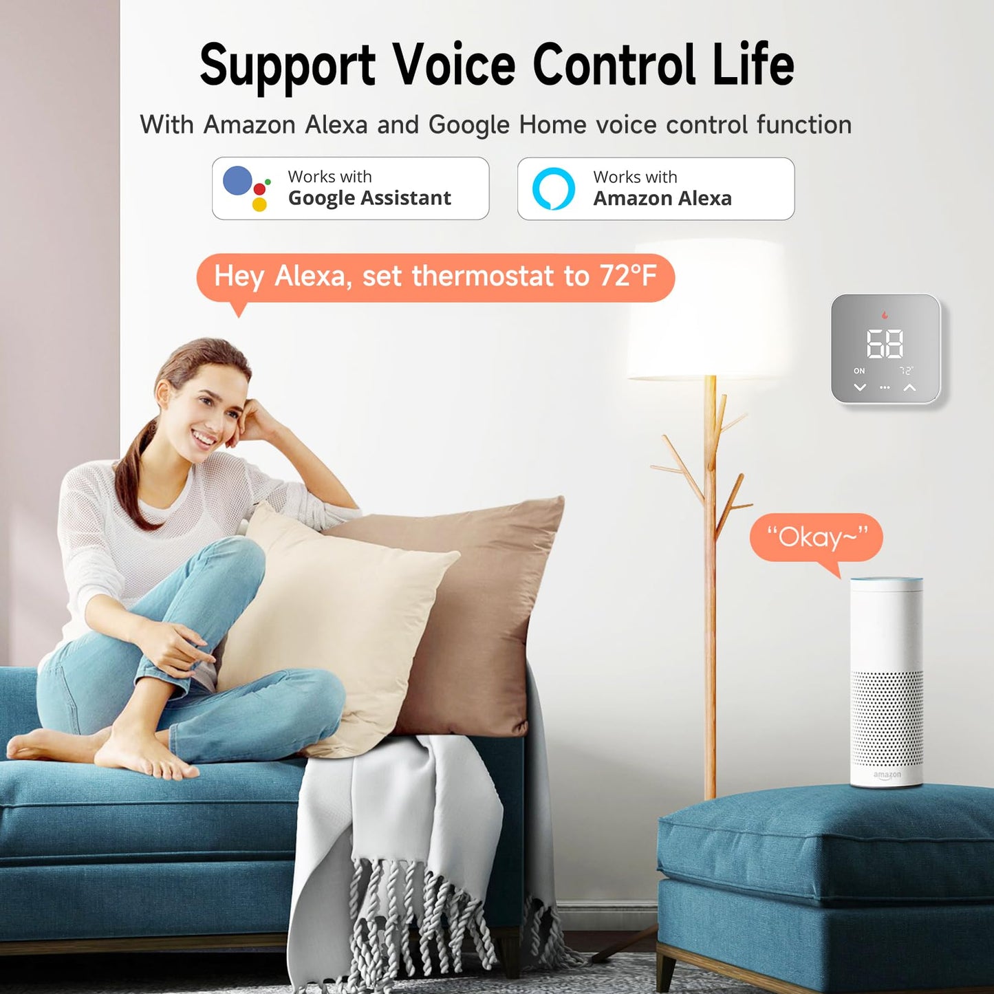 Smart Thermostat for House, WiFi Programmable Thermostat, Compatible with Alexa and Google Assistant, Remote Control Tuya/Smart Life, 𝗖-𝗪𝗶𝗿𝗲 𝗥𝗲𝗾𝘂𝗶𝗿𝗲𝗱