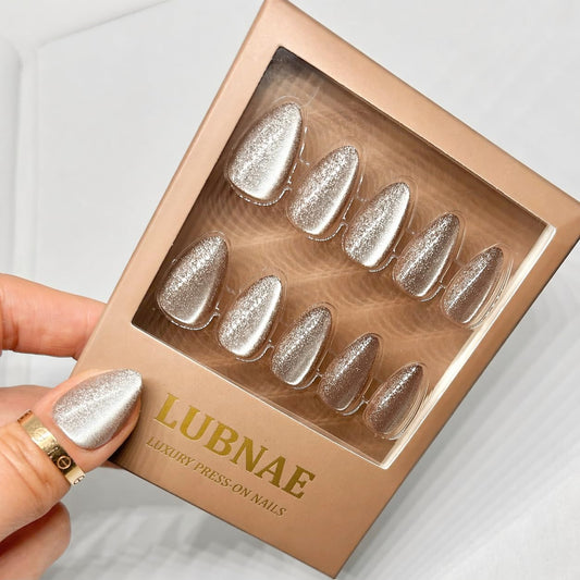 Lubnae Luxury Press-On Nails – Short Almond Reusable Glue On Nails – Salon Quality At-Home Manicure Kit – Designed in Paris