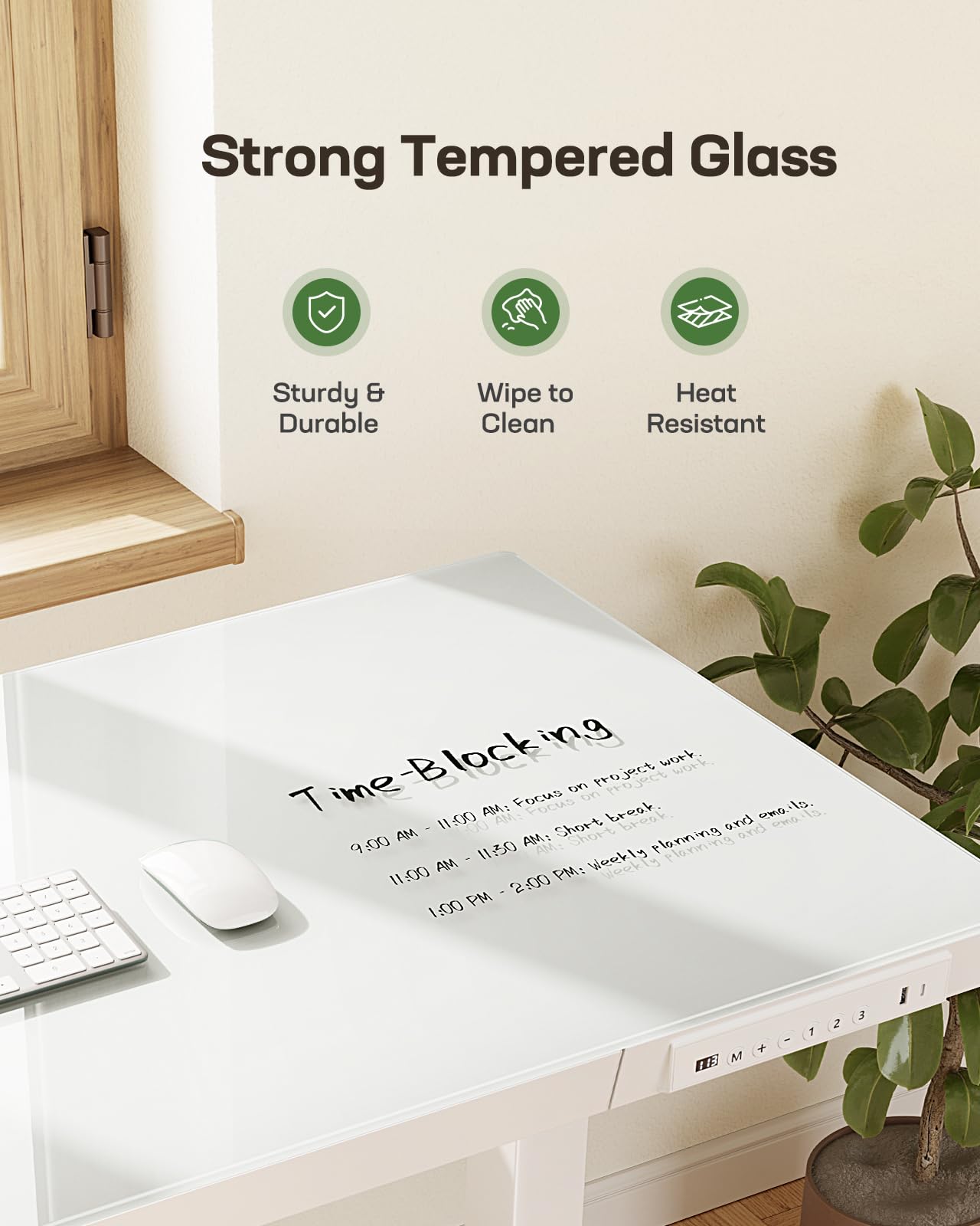 Marsail Glass Standing Desk with Drawer,55 x 28 inch Electric Standing Desk, Adjustable Height Desk with Storage & USB Charging Ports, One-Piece Standing Desk for Home & Office, White