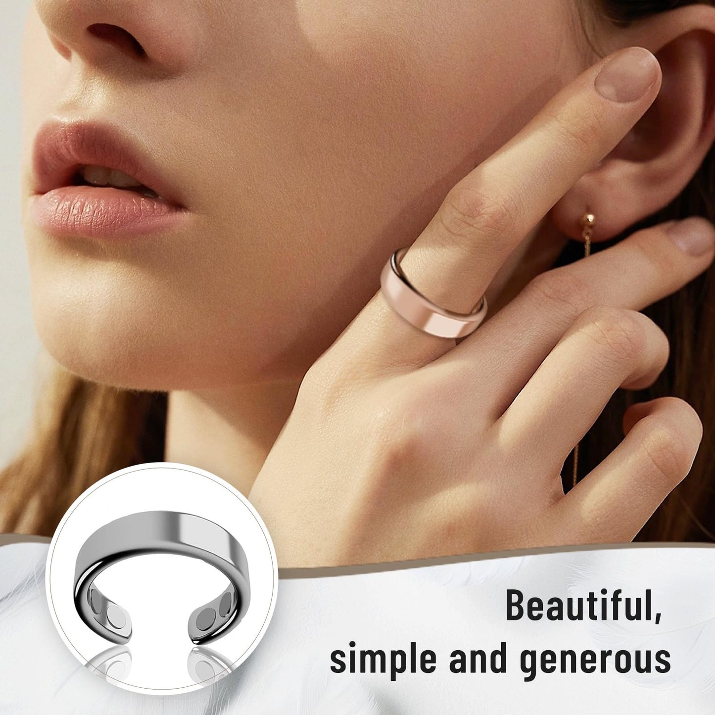 IENRGJ Magnetic Rings for Women/Man, Vayro Ring, Adjustable Stainless Steel Rings, Classic Open Design Black/Silver/Rose Gold/Gold (3pcs)