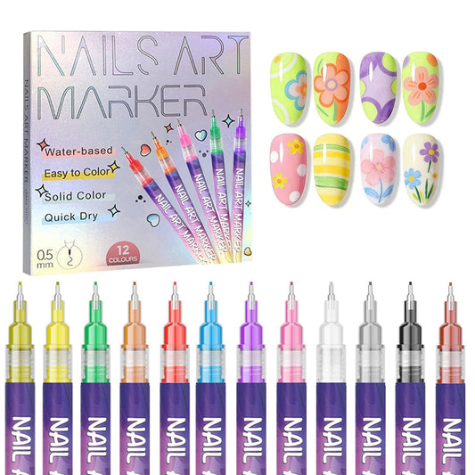 12 Colors Nail Art Pens Set, Upgrade DIY Nail Art Markers Drawing Painting Liner Pen, 3D Nail Art Tools, Graffiti Dotting Drawing Painting Point Liner