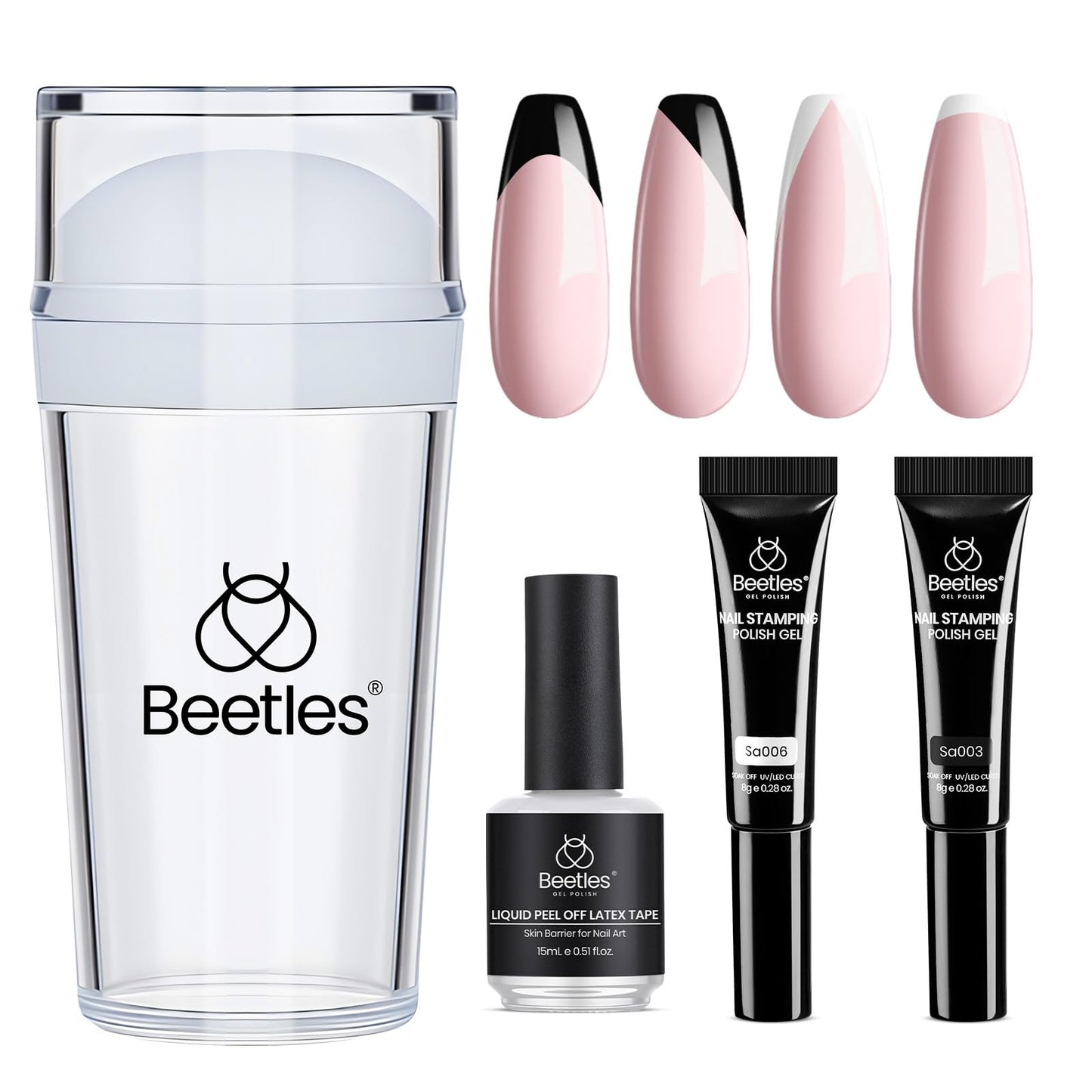 Beetles 31pcs Nail Art Brushes, Nail Art Pens, Dotting Tools, Dust B & French Tip Tool: Stamp Gel Silicone Nail Stamp Kit with Long Silicone