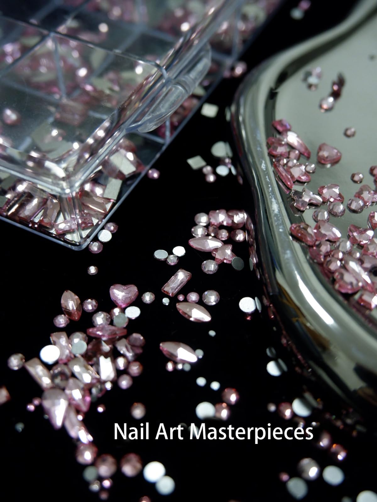 AMLAVIFISH Rhinestones for Nails, 6080Pcs Pink Nail Art Rhinestones Kit, 3D Flatback Crystals Diamonds for Nail Art Design, Mix Sizes Nail Charms and Gems(Tweezers Included)