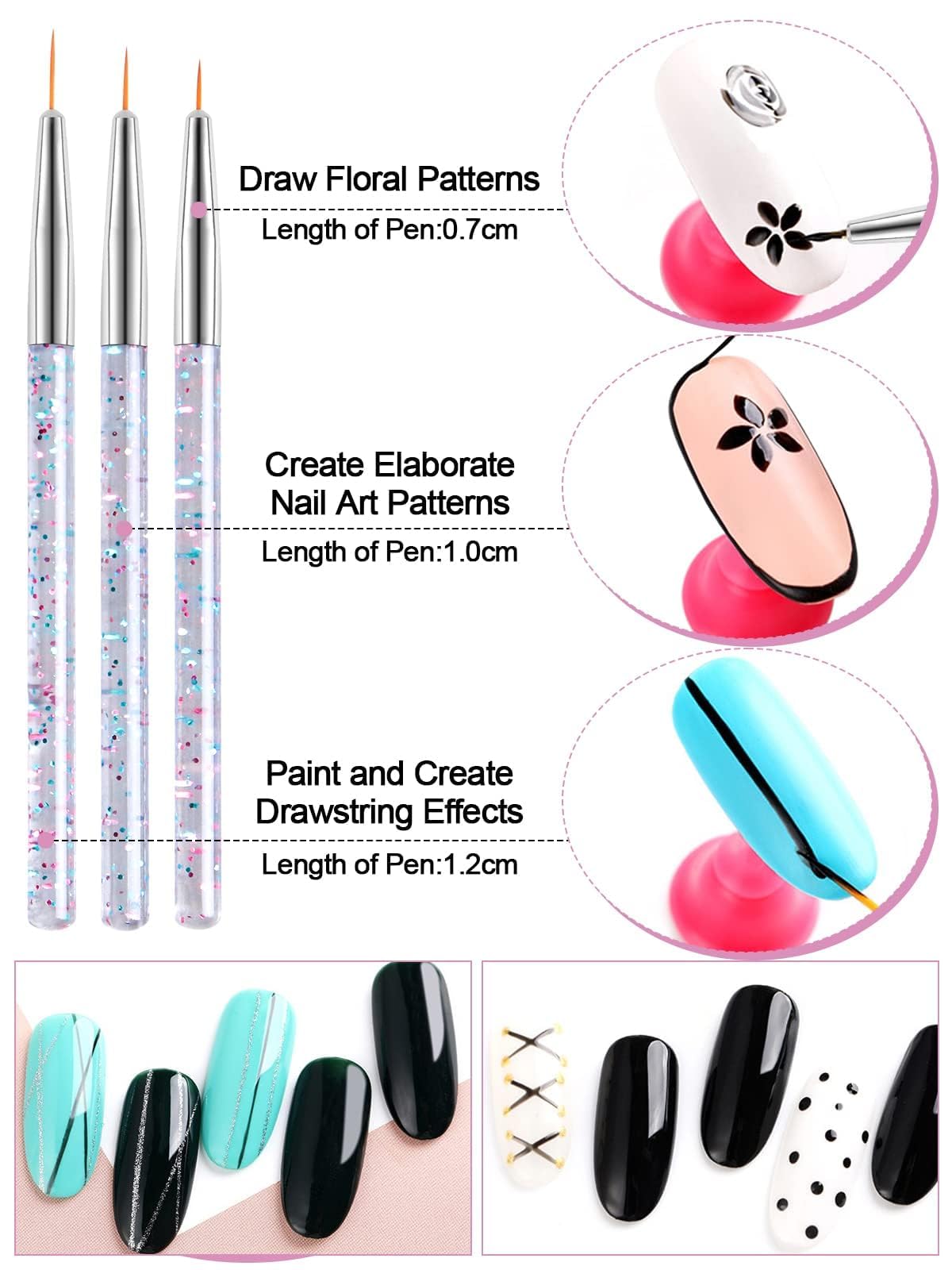 Kalolary Silicone Nail Stamper Set, French Tip Nail Stamp Jelly with Scraper, 3PCS Nail Detail Brush Set Nail Art Brush Pen, 5PCS Nail Dotting Pen, French Tip Nails Art Design Manicure Tools