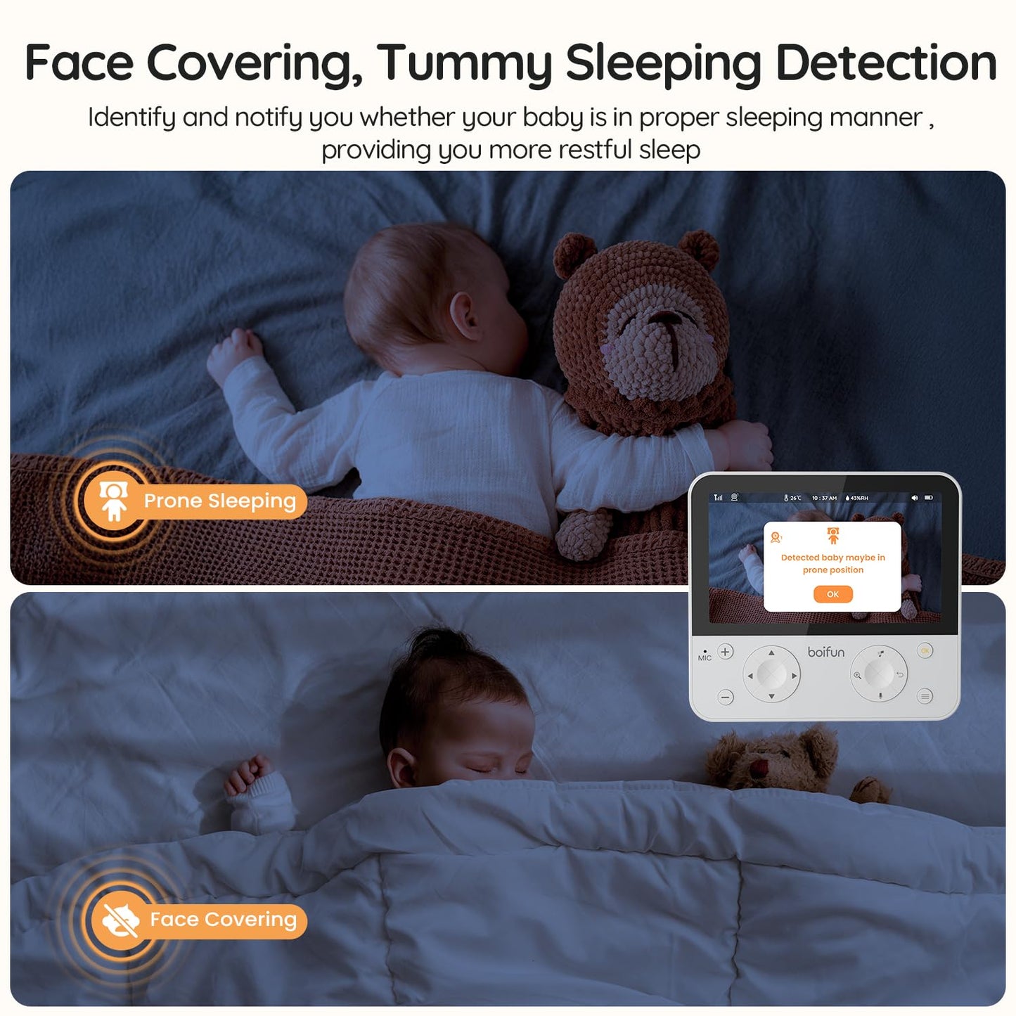 BOIFUN 5.5" AI 4MP WiFi Baby Monitor with Camera and Audio Pro Max: Smartphone App and Monitor Control, Upgrade AI Detection (Tummy Sleeping & Face), Colorful Night Light, 360° Camera, Sound Detection