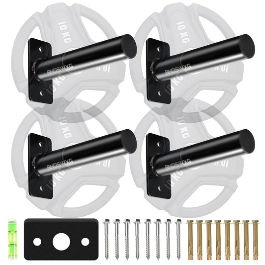 ANOSWXG Wall-Mounted Strength Training Plate Storage Rack – Heavy Duty 2” Weight Plate Holder with Foam Padding, Bumper Plate Storage for Home Gym, Garage, and Power Rack (Black-4pis)