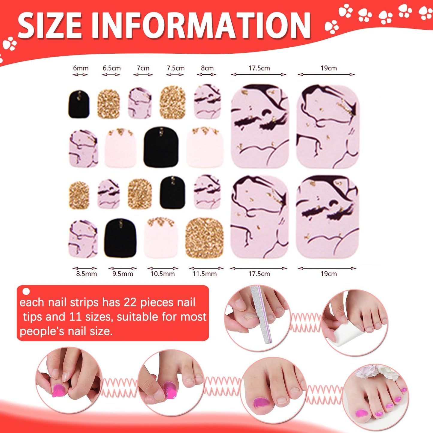 DANNEASY 20 Sheets Toe Nail Stickers Full Nail Wraps for Women - Colorful Self Adhesive Toenails Polish Strips for Toes Gel Strips Toenail Manicure Gel Sticker Nails with File, Cuticle Stick