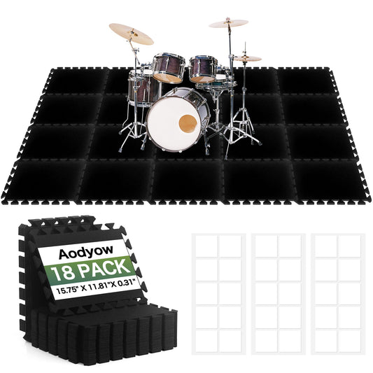 18 Pcs Sound Absorbing Interlocking Floor Mats Pads, 15.7" x 11.8" x 0.3" sound absorbing rug, Non-Slip Anti Vibration Sound Proof Puzzle Felt Padding, Piano Carpet Drum Rug for Music Studio