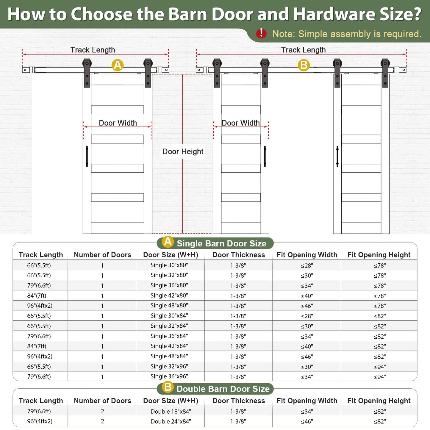 ROYMELO 38x84 Inch White Sliding Barn Door Slab with 6.6ft Hardware Kit Included, 5-Panel, MDF Wood Panel Covered with Water-Proof Scratch-Proof PVC Surface, Simple DIY Assembly