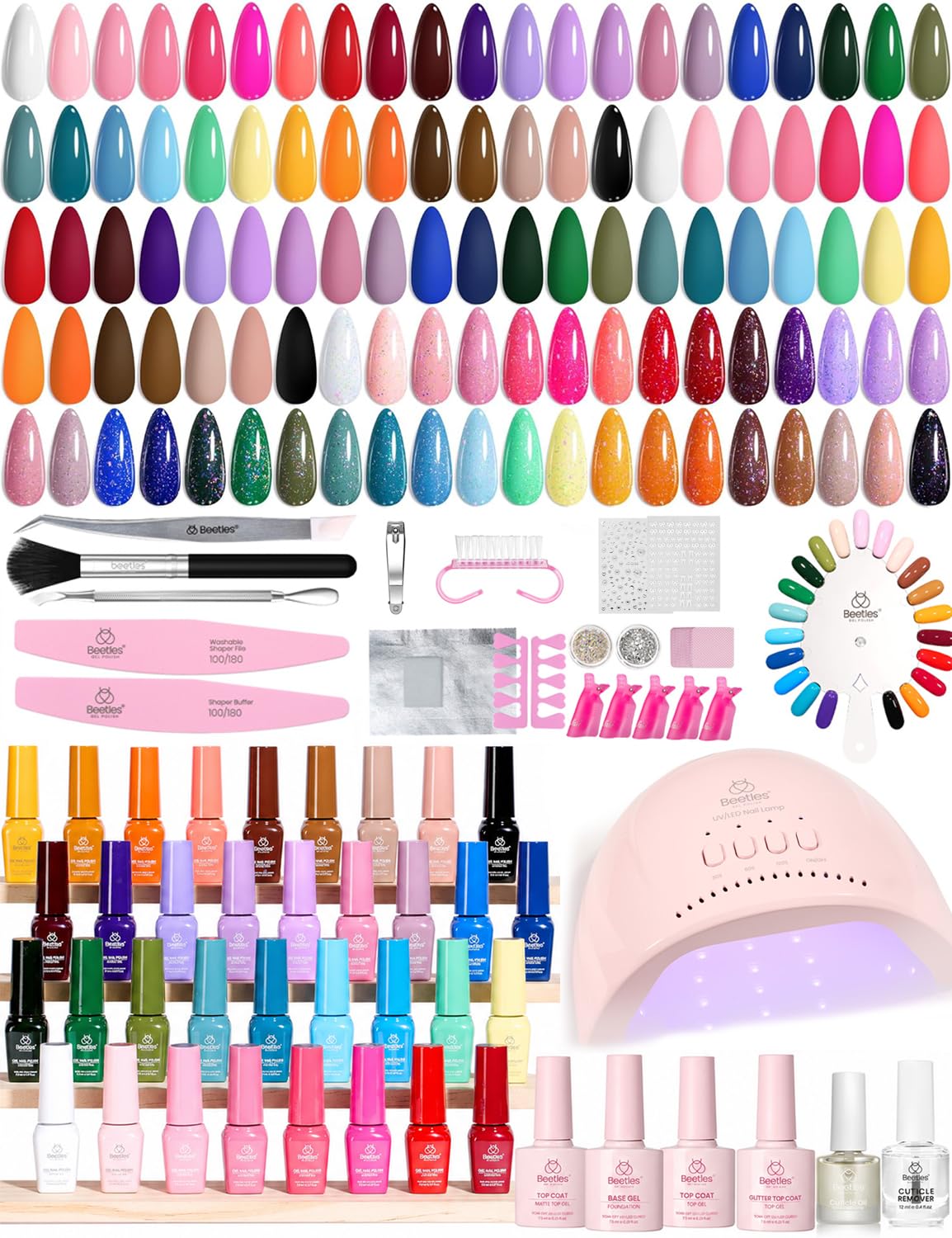 Beetles Gel Nail Polish Kit with U V Light -35 Colors Gel Polish Set 68 Pcs One Color One Bottle Mood Mosaic Nail Kit with Top Base Coat Beauty Must Have DIY Salon Manicure Gifts for Women