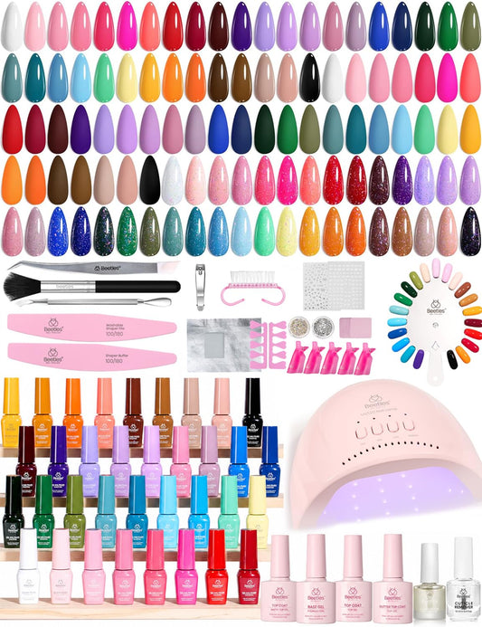 Beetles Gel Nail Polish Kit with U V Light -35 Colors Gel Polish Set 68 Pcs One Color One Bottle Mood Mosaic Nail Kit with Top Base Coat Beauty Must Have DIY Salon Manicure Gifts for Women