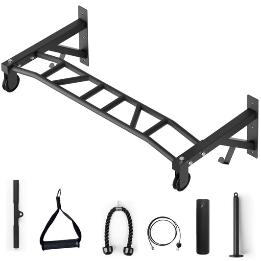 HWOOUSA Wall Mounted Pull Up Bar With Pulley System, 600lbs Heavy Duty Chin Up Bar, 48" Multi Grip Pullup Bar, for Garage Indoor Basement Workout Strength Training Equipment, Ease Of Use Mounting
