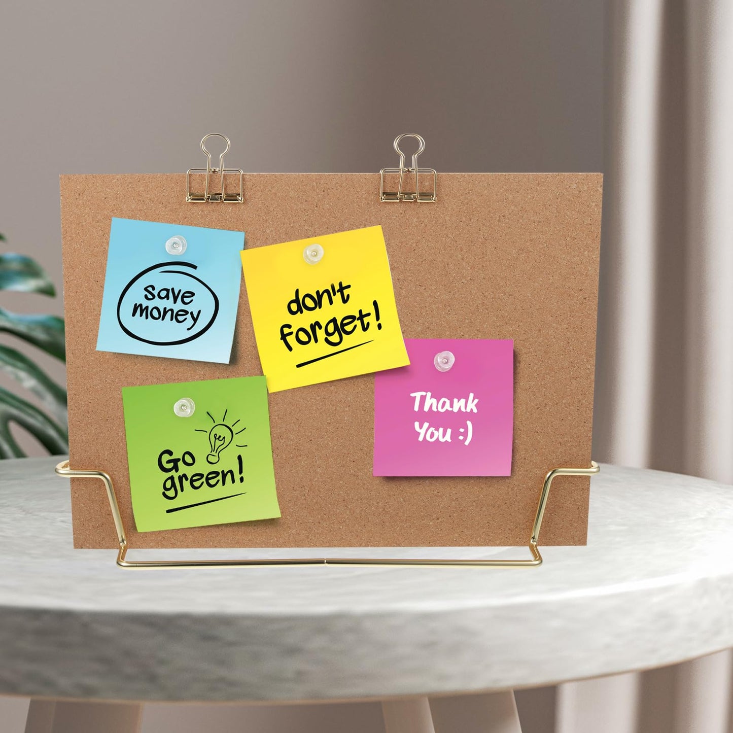 TOYANDONA Cork Board Bulletin Board with Metal Stand, Wooden Pin Notice Message Pin Board Desktop Memo Board for Home Office (Golden Base)