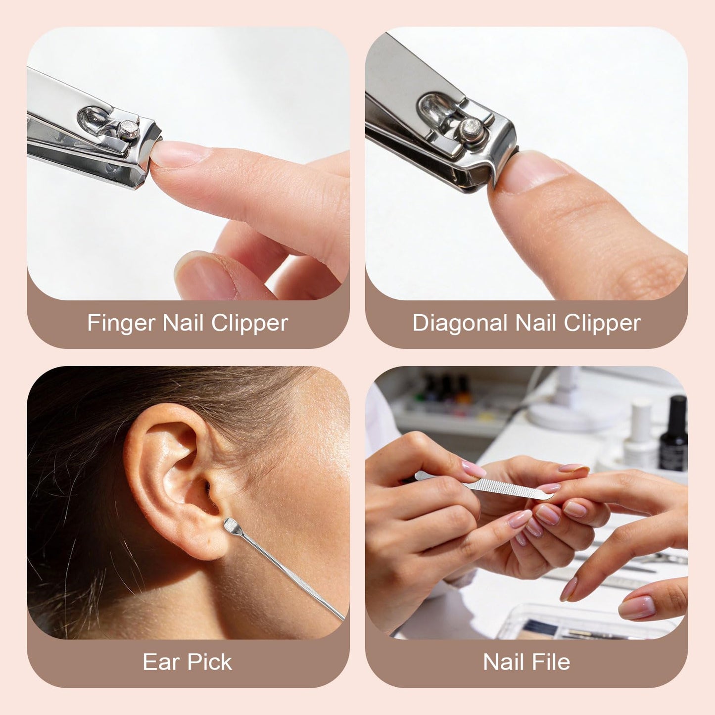 HDFCLUP 7-in-1 Manicure Kit – 10Piece Travel Nail Kit with Stainless Steel Tools, Ultra-Compact 5x6 cm Pouch for Perfect Nails Anywhere, Ideal Gift for Women, Men, and Travelers (Pink)