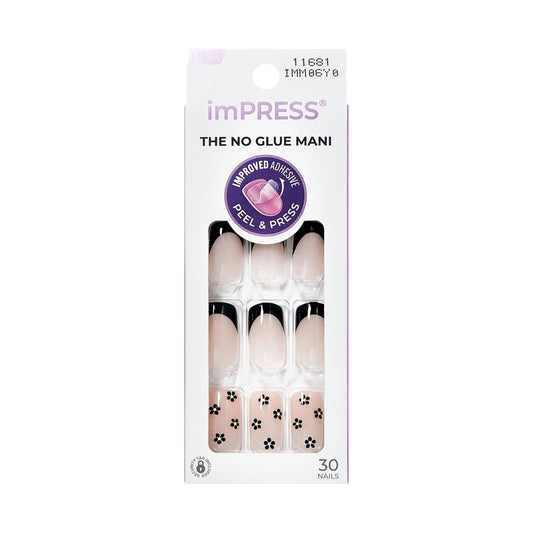 KISS Impress No Glue Mani 30 Pcs Press on Nails, Easy Apply, Hassle-Free Removal, Simple Peel & Press, Essential Tools Included, Prep Pad, Instructions Sheet, 1 Manicure Stick, 1 Mini File (So Lucky)