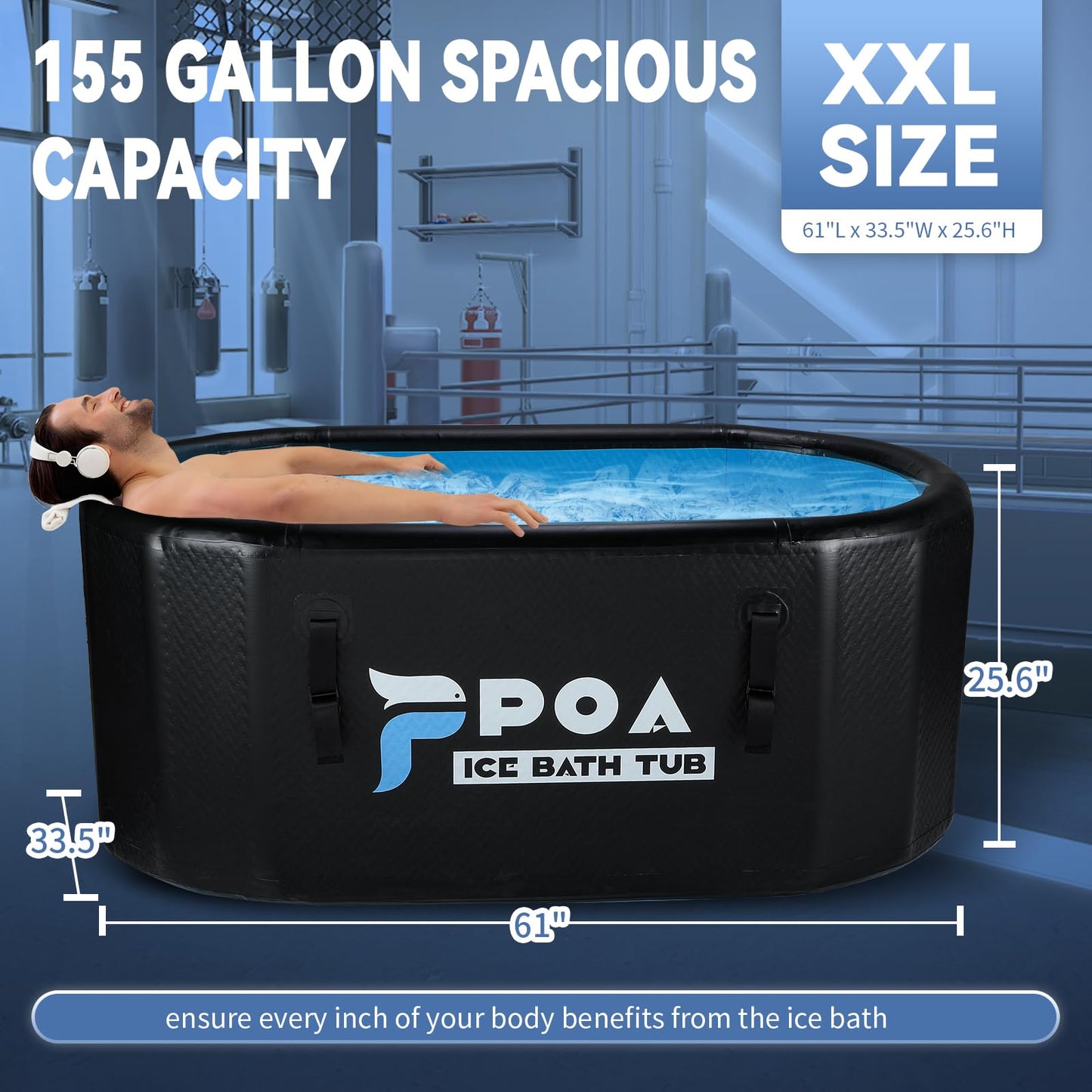 Poafamx Cold Plunge Tub, Inflatable Ice Bath Tub for Athletes Portable XXL Large Capacity with Insulated Cover for Recovery Cold Water Therapy Outdoor Indoor Use (Black, 155 Gal)