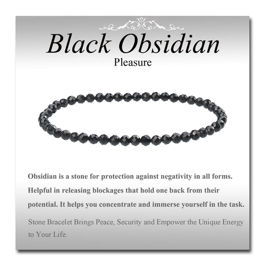 MASSIVE BEADS Natural Genuine Gemstone Beads Healing Crystal Chakra Reiki Jewelry Faceted Round Beads Bracelets (Black Obsidian, 3mm)