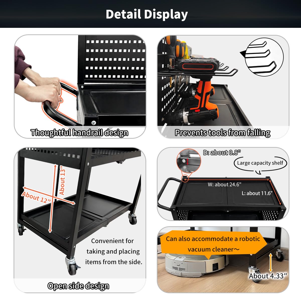 Lumizone Foldable Tool Cart with Wheels Rolling Utility Service Cart with Pegboard for Power Tool Organization Garage Organizer Storage on Wheels Heavy Duty Folding Design (Tool Cart)