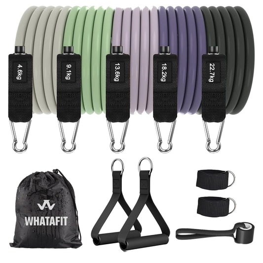 WHATAFIT Resistance Bands, Exercise Bands，Resistance Bands for Working Out, Work Out Bands with Handles for Men and Women Fitness, Strength Training Home Gym Equipment Purple Grey