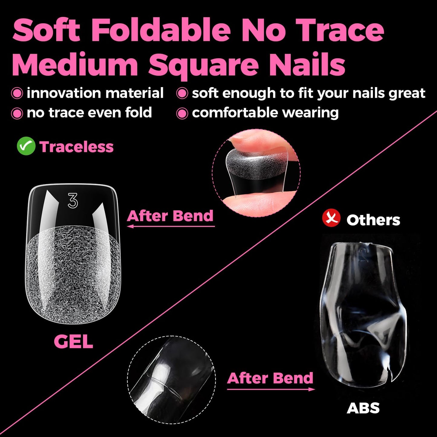 UNA GELLA Gel Nail Tips Square Short, 15 Sizes Short Square Press on Nails, Pre Etched 300pcs Soft Gel Fake Nails Full Cover For Nail Extension Home DIY Salon for Flat & Curved Nail Beds