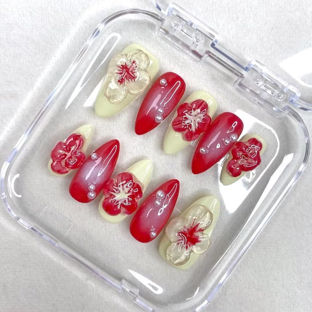 10PCS Handmade Nails Press On Nails Almond Art False Nails Women's Nails Kit,Medium