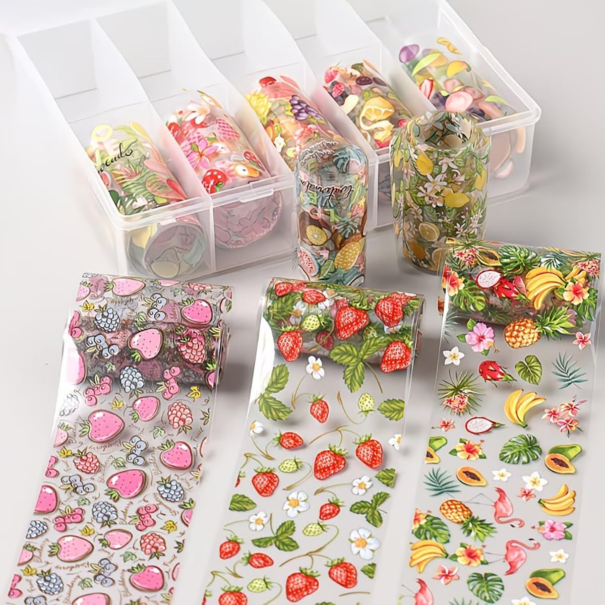 Fruit Nail Art Foil Transfer Stickers Summer Nails Foils Transfer Decals Lemon Strawberry Flower Fruit Nail Decals Nail Art Supplies Starry Sky Paper Nail Adhesive Slider for Women Manicure Decoration