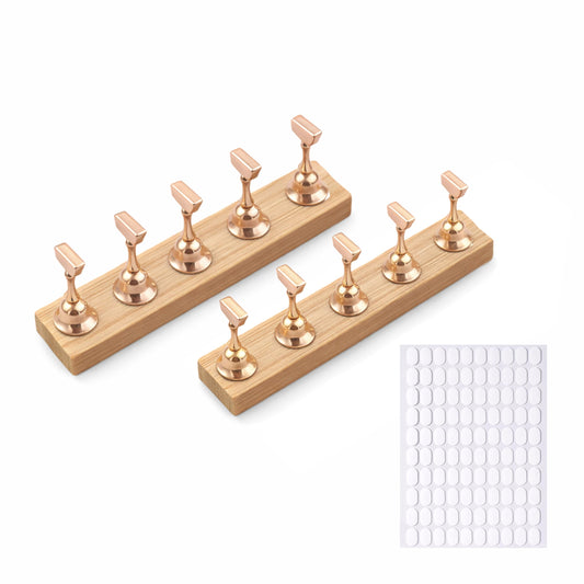 Sun&Beam Nails Nail Tip Stand Set of 10 Magnetic Wooden Base Holders Practice Display Stand for Press-On Nails Nail Art Tool Kit with 100 Adhesive Tabs (Square Base)